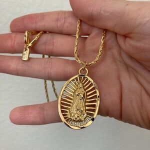 New Vanessa Mooney large mother Mary Guadalupe religious pendant necklace gold